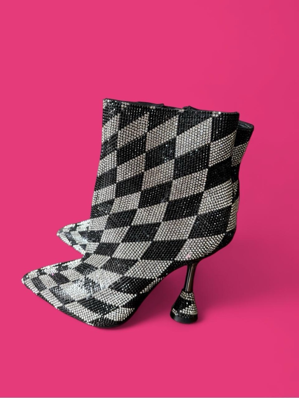 Gianni Bini Black & Silver Checkered Rhinestone Ankle Boots